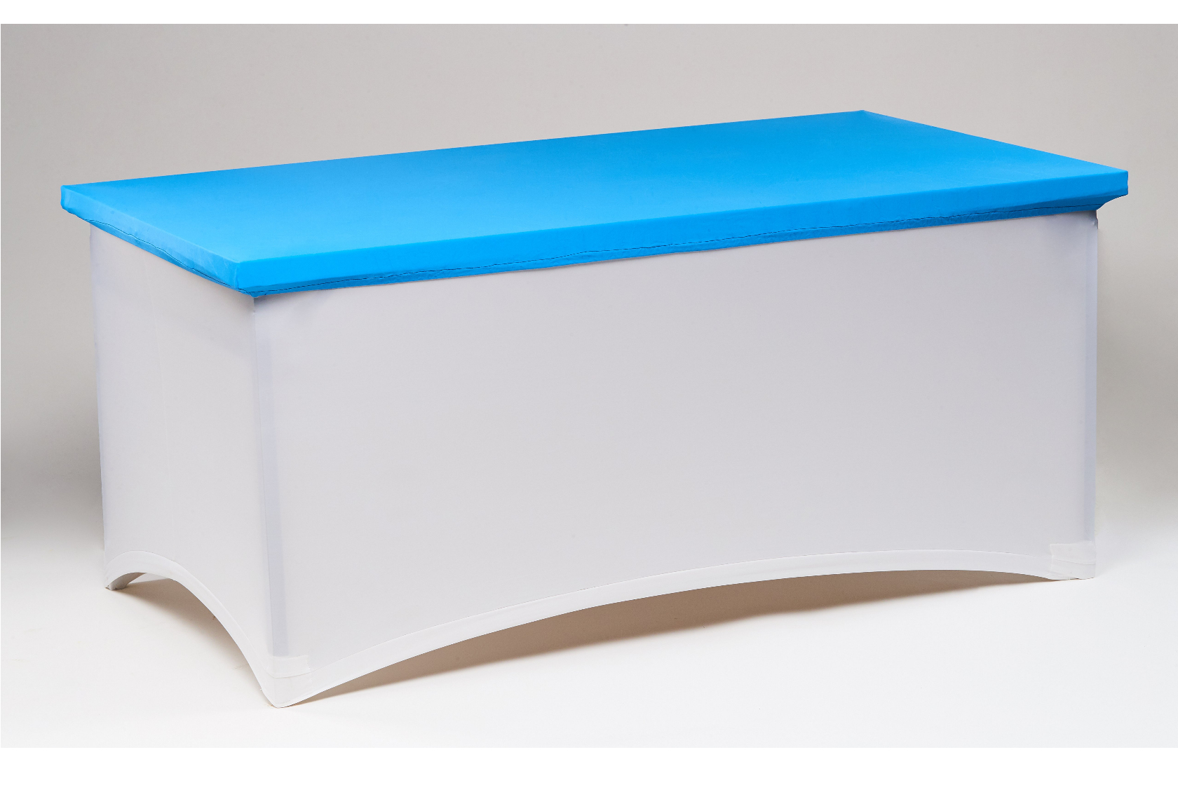 Fehér spandex táblaasztal huzat 160x90/80 cm + dell kék kupak